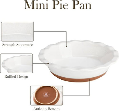 MALACASA Ceramic Mini Pie Pans Set of 6 - 6-Inch Ruffled Edge Baking Dishes | Microwave & Oven Safe, Khaki White