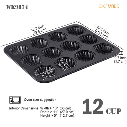 CHEFMADE Madeleine Pan, Nonstick 12 Cavity Scallop Shell Bakeware