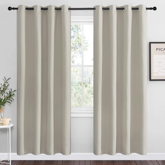 NICETOWN Natural Room Darkening Curtains - 78" Long | Total Privacy Drape Panels for Boho Farmhouse Decor (Set of 2, 55" Wide)