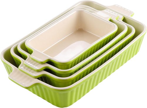 MALACASA Bakeware Set - 4-Piece Porcelain Baking Pans for Oven | Green Casserole Dishes (9.4"-14.7")