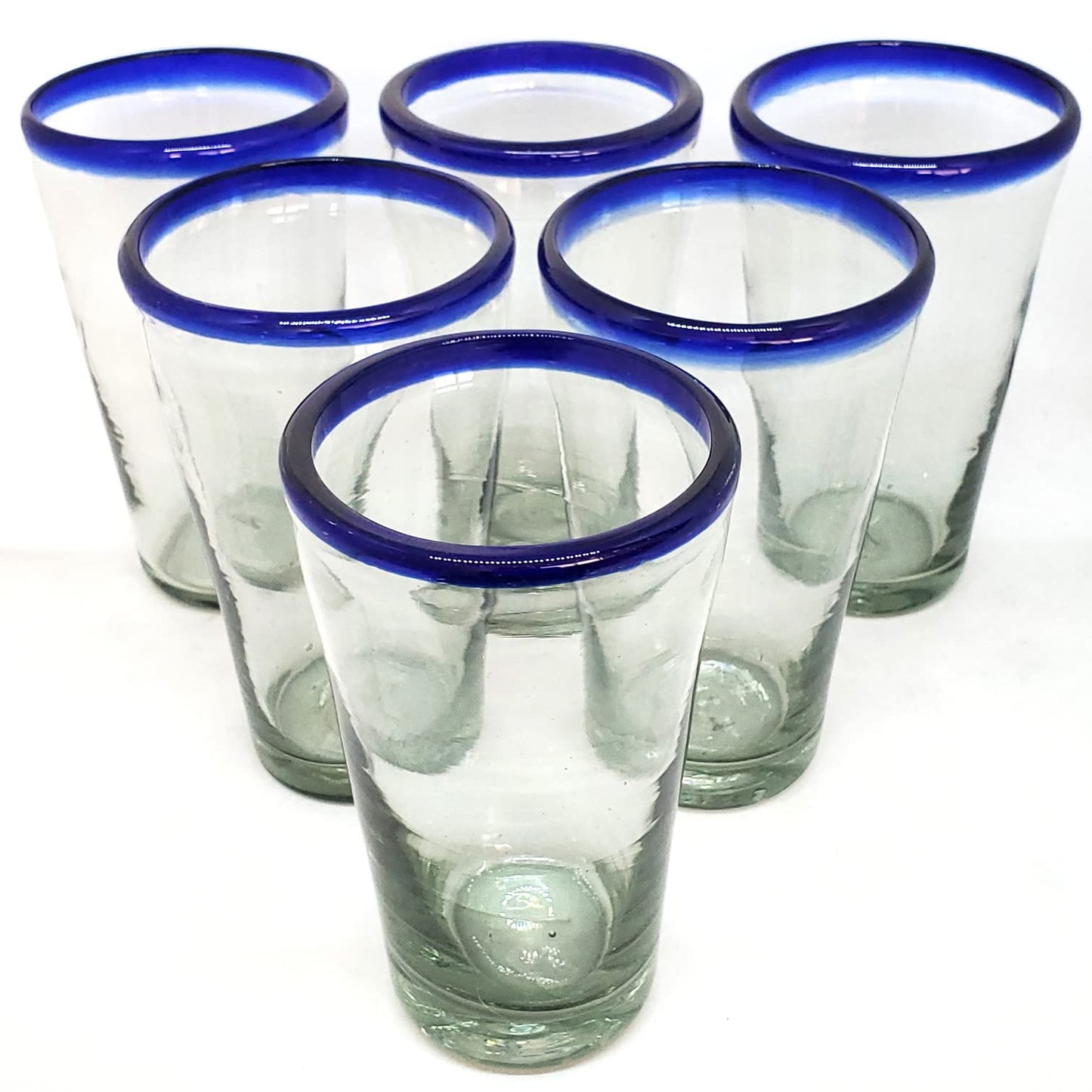 MexHandcraft Cobalt Blue Rim 16 oz Pint Glasses (set of 6), Recycled Glass, Lead-free, Toxin-Free (16oz Pint)