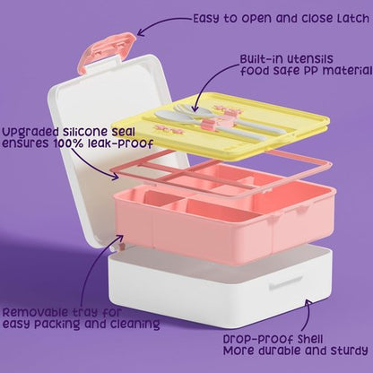 Fimibuke Kids Bento Lunch Box Set - 4 Compartments with Insulated Bag, Water Bottle & Utensils | Perfect Birthday Gift for Ages 3-12