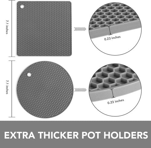 Joyhalo Silicone Trivets for Hot Dishes - Flexible Kitchen Hot Pads & Pot Holders, Easy to Clean, Grey