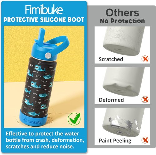 Fimibuke Kids Insulated Water Bottle - 18oz BPA-Free Stainless Steel Tumbler with Straw | Green Dinosaur Design