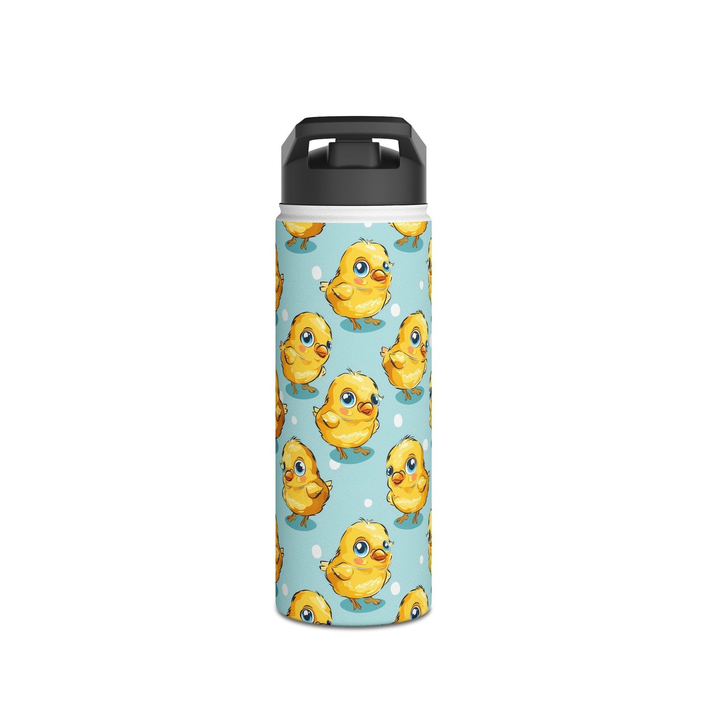 Insulated Water Bottle Thermos, 18oz, Cute Baby Chicks - Double Walled Stainless Steel, Keeps Drinks Hot or Cold