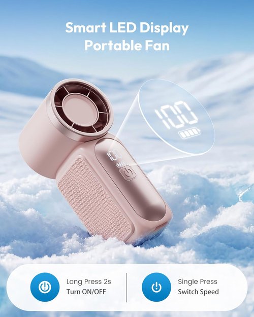 Gaiatop Portable Mini Fan - 6-Speed High Velocity with LED Display | USB Rechargeable, Pink
