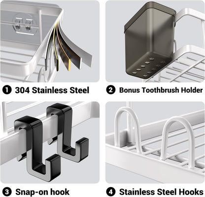 AKTECKE Shower Caddy | 2-Pack Corner Organizer Shelf - No-Drill Stainless Steel Bathroom Storage with Hooks