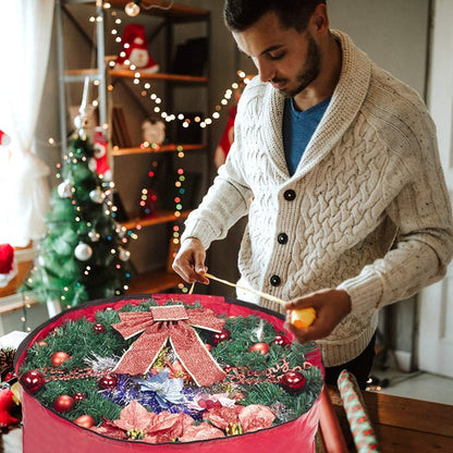 Propik Christmas Wreath Storage Bag - Tear Resistant Holiday Container with Clear Window | 30" X 30" X 8" (Red)
