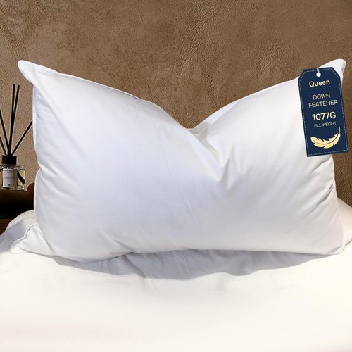 BHZ Goose Down Feather Pillows Queen Size - Hotel Collection Bed Pillows for Sleeping Medium Firm Soft Support Pillow for Side and Back Sleepers with Breathable Cover