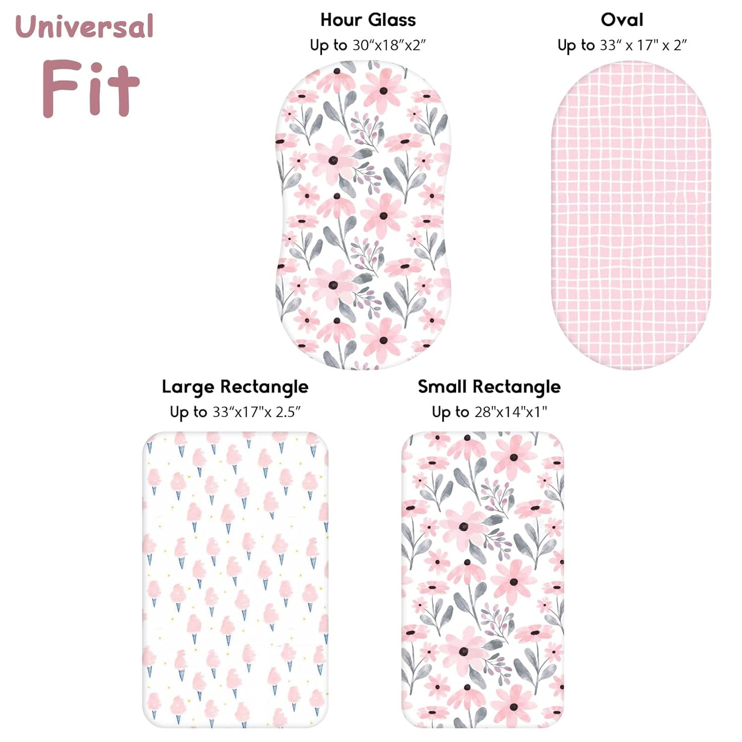 Yoofoss Bassinet Sheets - 3-Pack Fitted Set for Halo & Baby Delight | Soft, Breathable Pink & Floral Designs