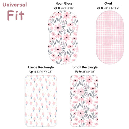 Yoofoss Bassinet Sheets - 3-Pack Fitted Set for Halo & Baby Delight | Soft, Breathable Pink & Floral Designs