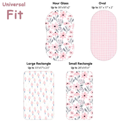 Yoofoss Bassinet Sheets for Baby,3-Pack Fitted Bassinet Sheets Set Compatible with Halo Bassinest Swivel Sleeper,Baby Delight,Angelbliss,Soft Breathable Bassinet Mattress Sheets (Pink+Floral)