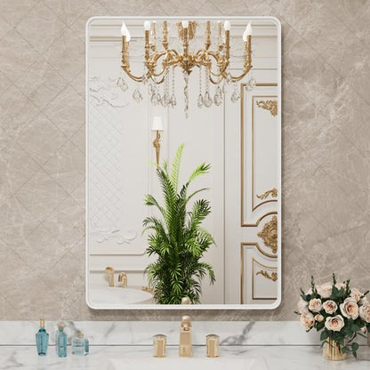 LOAAO 30x36 Inch White Metal Framed Bathroom Mirror for Wall, White Bathroom Vanity Mirror Farmhouse, Large Rounded Rectangle Mirror, Anti-Rust, Tempered Glass, Hangs Horizontally or Vertically