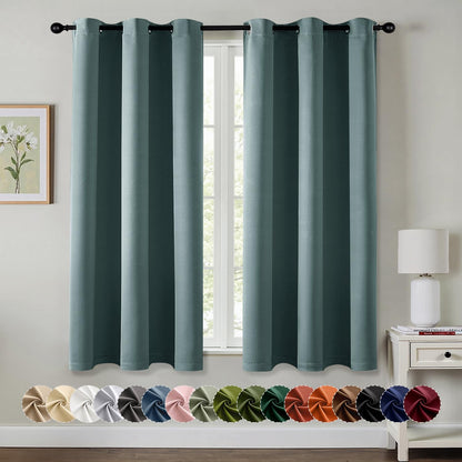 MIULEE Dusty Blue Blackout Curtains - Bedroom Window Treatment Curtains Thermal Insulated Room Darkening Drapes for Living Room Kitchen Grommet Light Blocking Drapery, 40 x 45 Inches Long, 2 Panels