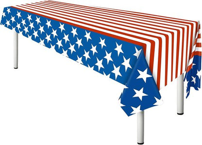 Esjay American Flag Tablecloths - 2 Pack Plastic Covers (54"x72") for Patriotic Celebrations