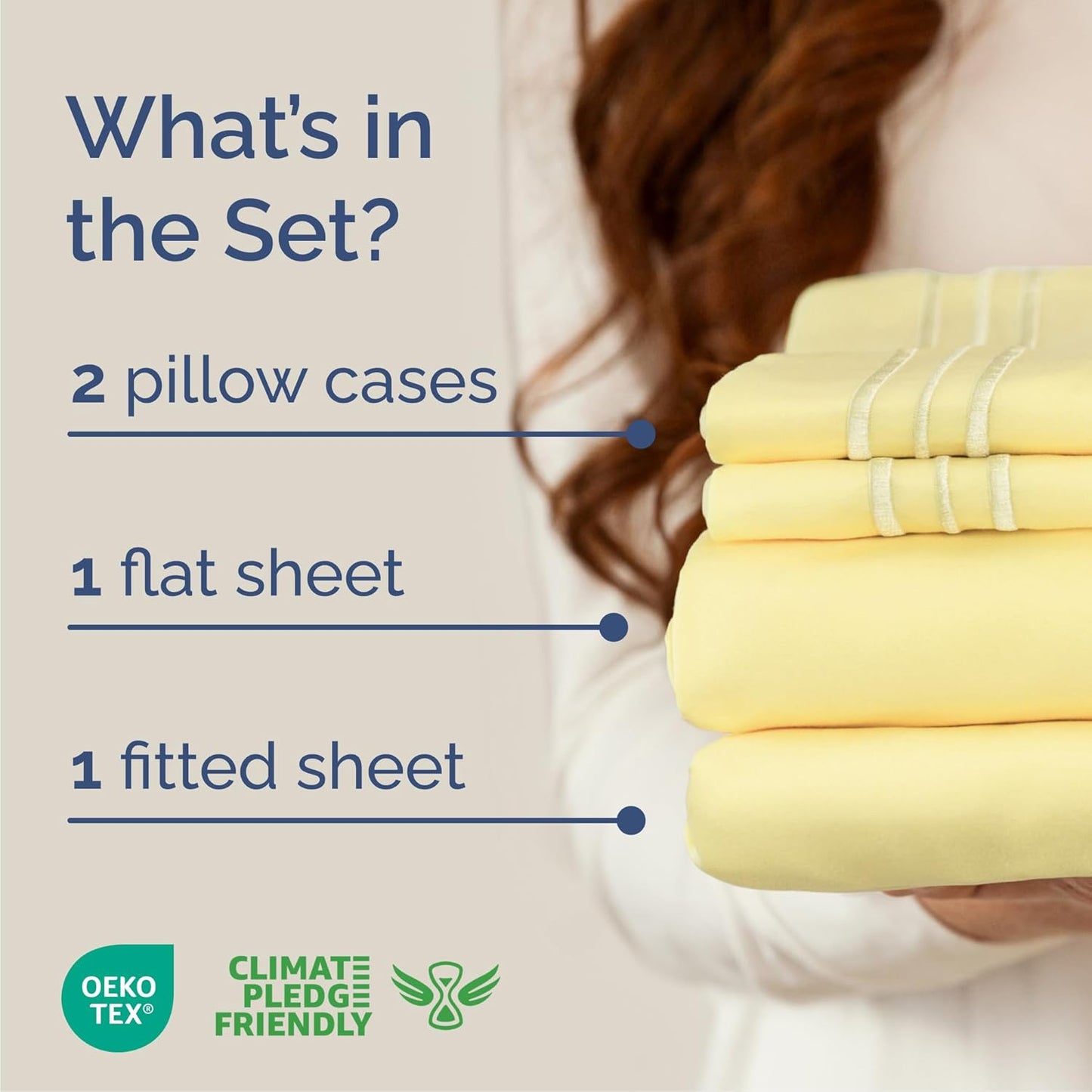 Cal King Size Sheet Set by Oeko-Tex | 4-Piece Cooling & Breathable Bedding - Soft, Wrinkle-Free Yellow