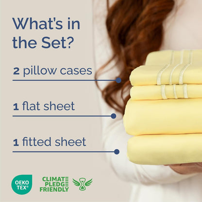Cal King Size Sheet Set by Oeko-Tex | 4-Piece Cooling & Breathable Bedding - Soft, Wrinkle-Free Yellow
