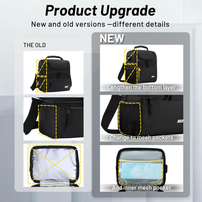 MIER Insulated Lunch Box - Dual Compartment Leakproof Cooler for Adults | Black, Medium Size