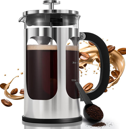 Veken French Press - 34oz Dark Pewter & Silver - Premium Coffee Maker for Rich Flavor