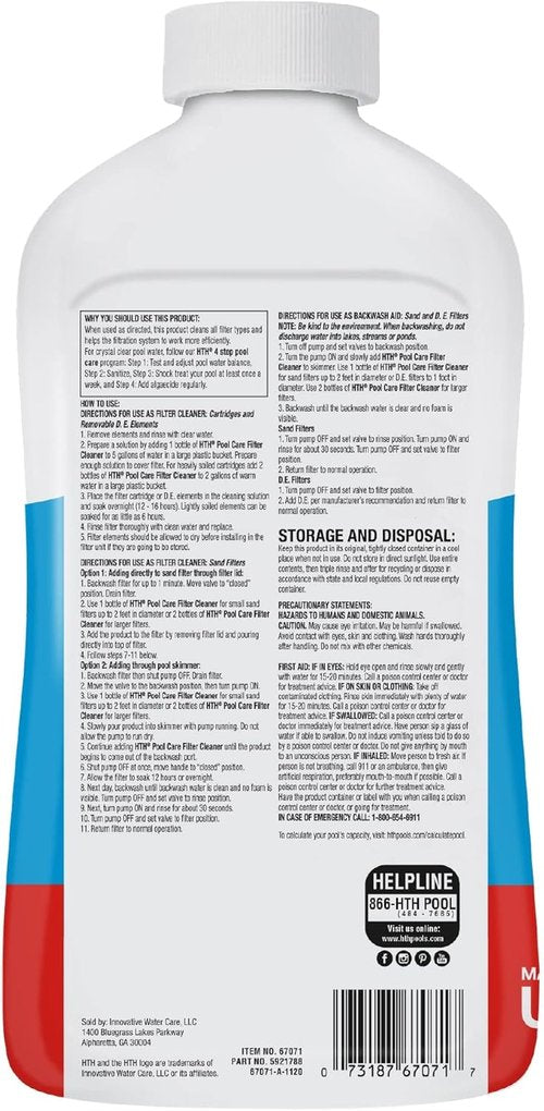 HTH 67071 Filter Cleaner for Swimming Pools - Effectively Removes Dirt, Oil & Grease for Clear Water