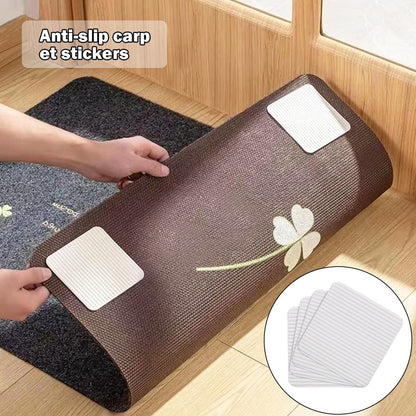 Skiennix Non-Slip Rug Pad Grippers - 4PCS Double-Sided Carpet Corner Stickers for Hardwood & Tile Floors