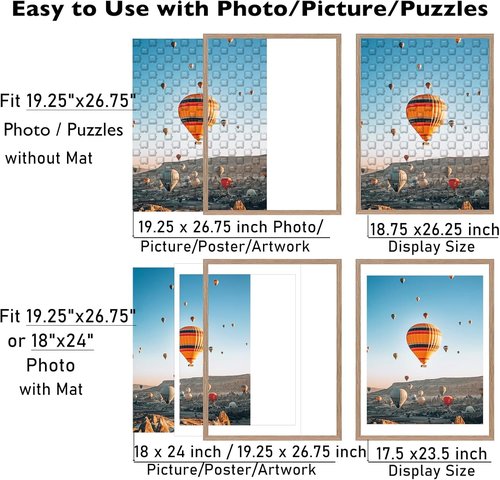 JCJMY Puzzles Frame - Display 18x24 with Mat or 19.25x26.75 Without | Rustic Brown Wall Hanging