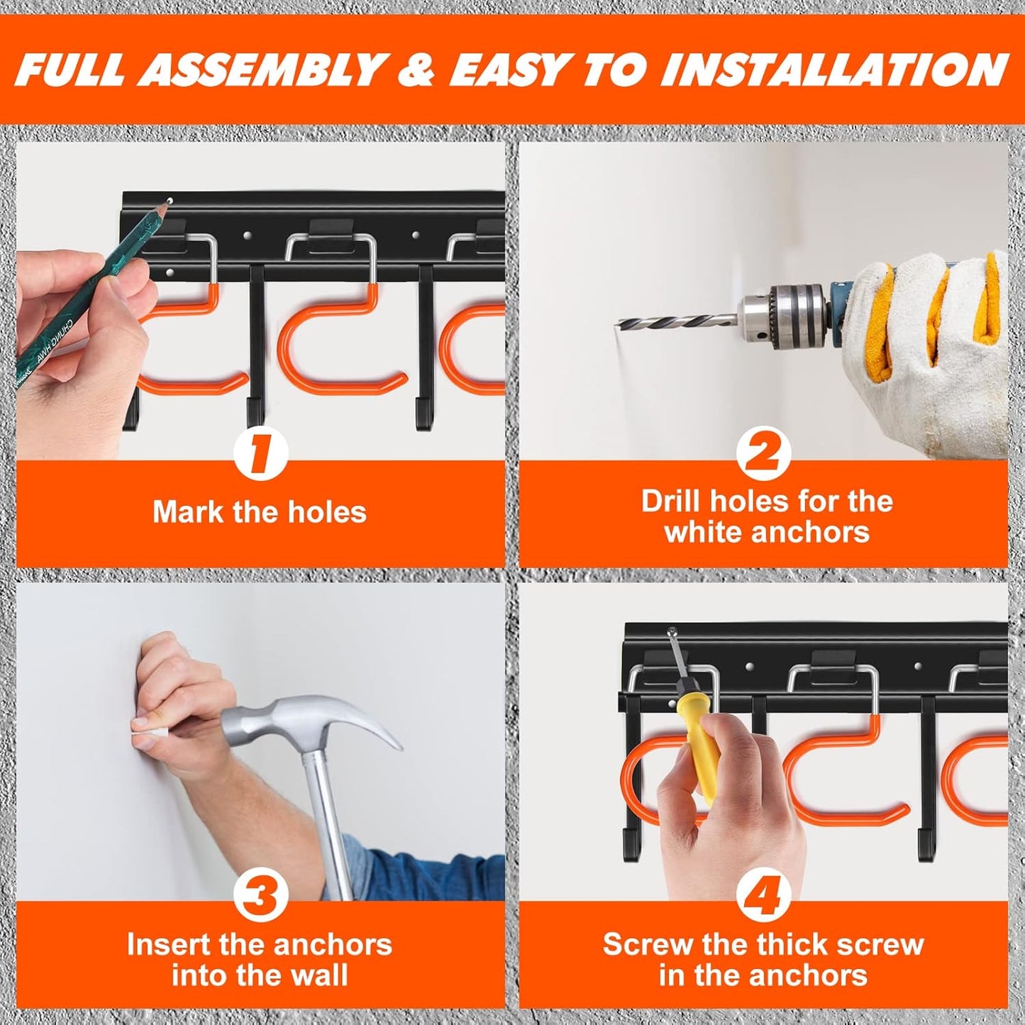 TVKB 17" All Metal Garden Tool Organizer - Adjustable Wall Mount Storage with Heavy-Duty Hooks