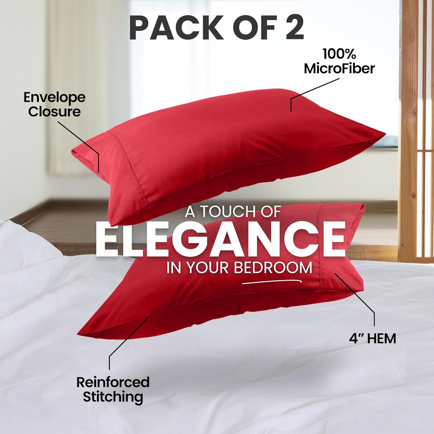 Utopia Bedding Queen Pillow Cases - Soft Brushed Microfiber - 2 Pack, Fade Resistant | 20 x 30 Inches, Red
