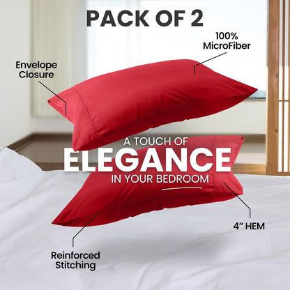 Utopia Bedding Queen Pillow Cases - Soft Brushed Microfiber - 2 Pack, Fade Resistant | 20 x 30 Inches, Red
