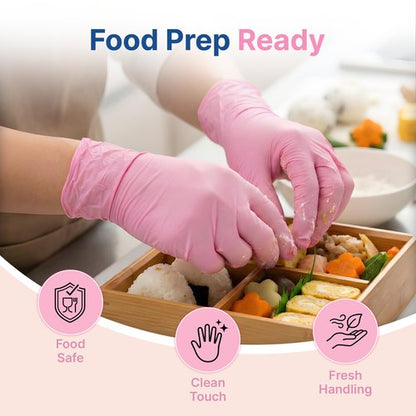 Schneider Nitrile Exam Gloves, 4-mil Medical Gloves Disposable Latex Free, Powder Free, Food Safe Glove for Cooking, Cleaning, Examination, Cherry Blossom, Large, 50-ct Box