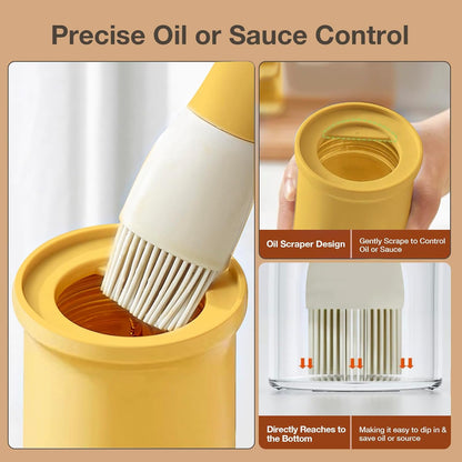 YARRAMATE Oil Dispenser with Brush - 300ml Glass Bottle for Kitchen & BBQ | Heat-Resistant Silicone Brush - Orange
