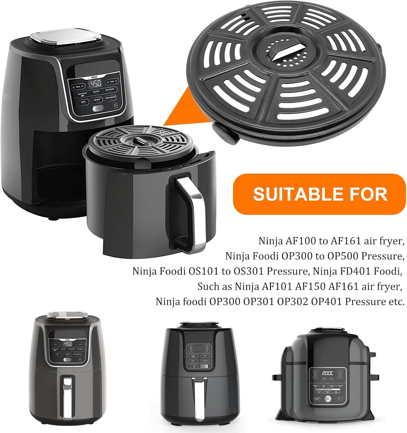 Ninja Air Fryer Accessories - 8.2'' Round Food Grade Grill Pan & Crisper Plate - Dishwasher Safe