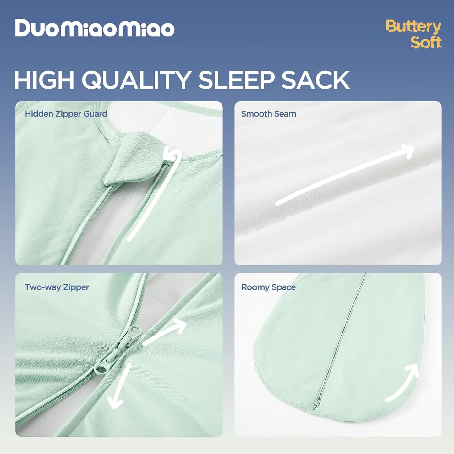 Duomiaomiao Baby Sleep Sack - Buttery Soft Bamboo Rayon, 2-Pack, 6-18 Months, 1.0 TOG, 2-Way Zipper
