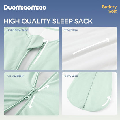 Duomiaomiao Baby Sleep Sack - Buttery Soft Bamboo Rayon, 2-Pack, 6-18 Months, 1.0 TOG, 2-Way Zipper