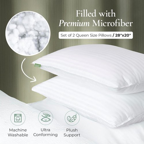 Fern and Willow Premium Queen Size Bed Pillows - Luxurious Ultra-Soft Cooling Set of 2 | Medium Firm Support for All Sleepers