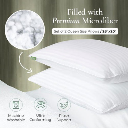 Fern and Willow Premium Queen Size Bed Pillows - Luxurious Ultra-Soft Cooling Set of 2 | Medium Firm Support for All Sleepers