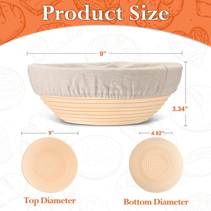 P&P CHEF Sourdough Proofing Baskets - Set of 2 Handmade Rattan Baskets with Cloth Liner | 9 Inch Size