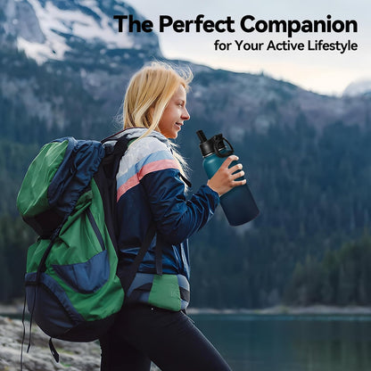 Neihepal 32 Oz Insulated Water Bottle - 18/8 Stainless Steel with Straw & Spout Lids | Dark Night