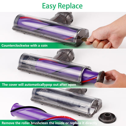 Quick-Release Moterhead Replacement Cleaner Head and Roller Brush Kit Compatible with Dyson V8,V10,V11,V15,SV10,SV12,SV14 Vacuum Cleaners,Vacuum Head Attachments Parts