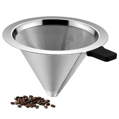 Small Size Pour Over Coffee filter Paperless Pour Over Coffee Dripper Manual Reusable Stainless Steel Coffee Filter, Single Drip Brew, Double Mesh Liner (1~2 Small Cups)