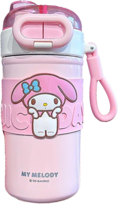 Melody Stainless Steel Insulated Water Bottle - 510ml, Pink | Spout & Straw with Carrying Loop