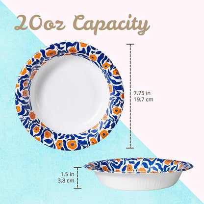 MATICAN Paper Bowls 20 oz, 150-Count Disposable Bowls, Heavy Duty Soak-Proof and Microwave-Safe Paper Bowls with Matisse-Style Floral Design, Great for Soup, Salad, Snacks, and Party Use
