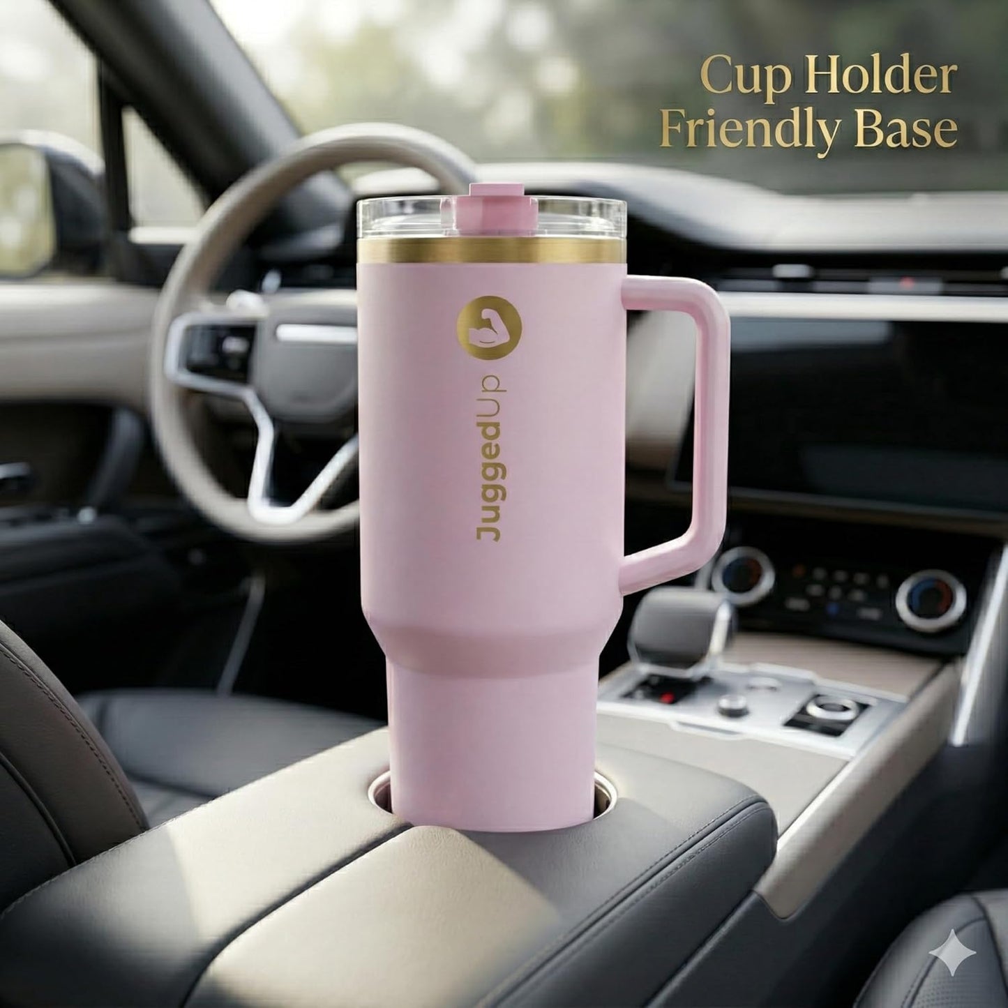 Skiennix 40oz Insulated Stainless Steel Tumbler - Leak-Proof Travel Mug with Handle & Straw Lid | Blush Gold