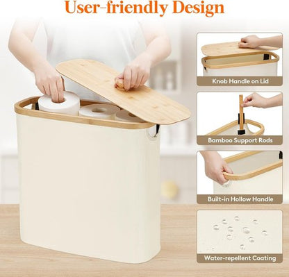 Lifewit Toilet Paper Storage Holder - Free Standing Organizer for 12-16 Rolls | Extra Large 30L, White with Bamboo Lid