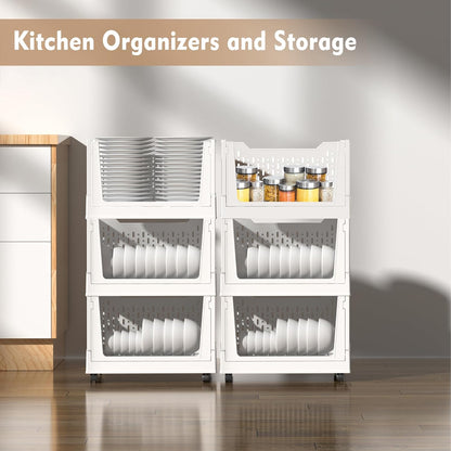 Stackable Storage Baskets by [Brand Name] - 3 Pack Foldable Organizers with Wheels | Versatile Closet & Office Storage