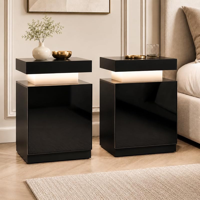 Nightstand Set of 2 with RGB LED Lights, Black – 17.7 inch Variation
