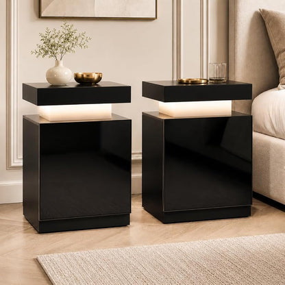Nightstand Set of 2 with RGB LED Lights, Black – 17.7 inch Variation
