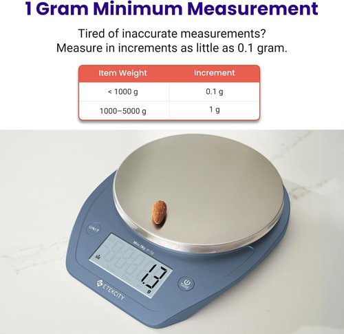 Etekcity Digital Food Scale - Accurate 0.1g Measurement for Weight Loss & Meal Prep | 11lb/5kg, Prussian Blue Stainless Steel