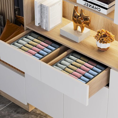 Joyoldelf Sock Drawer Organizer - 24 Cell Underwear & Sock Storage Dividers | Grey, 2 Pack