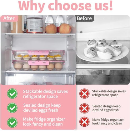 Deviled Egg Carrier by [Brand Name] - Durable Clear Plastic Storage for 24 Eggs | Stackable & Portable Pink Tray for Parties